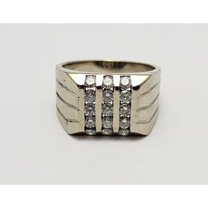 Unique 14K Karat Solid White Gold Designer Diamond Men's Ring Size 9.50 - 0.90ct